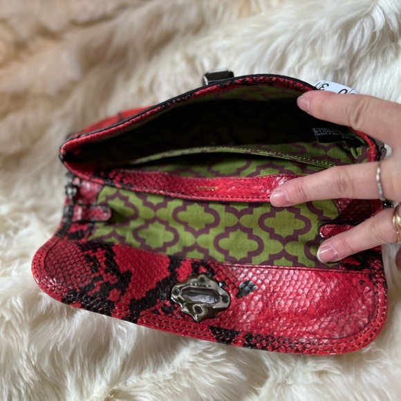 OrYANY Leather Snakeskin Style Red Shoulder Handbag Clutch New - Picture 2 of 11
